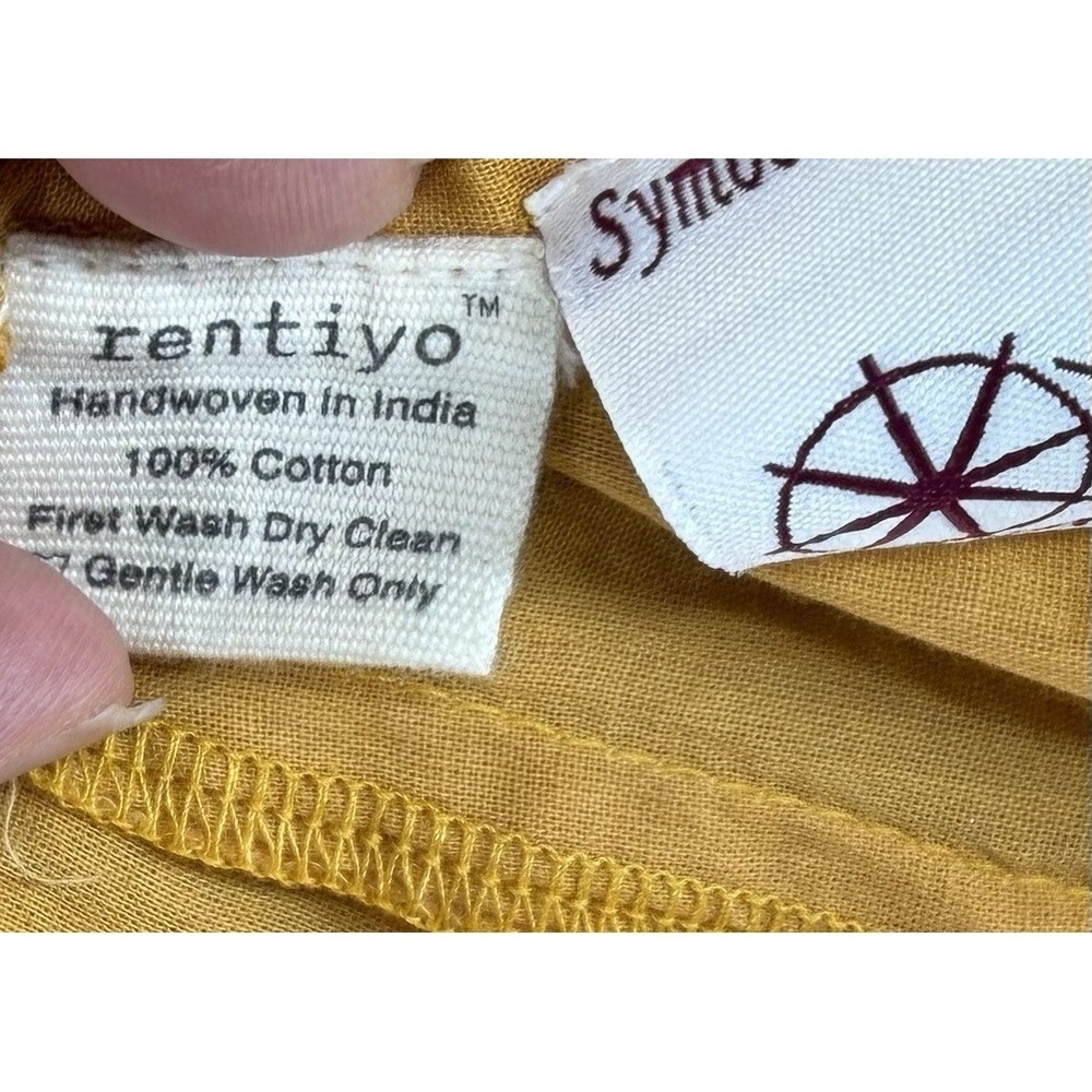 Rentiyo Handwoven Khadi Cotton Anarkali Yellow A-Line Kurta Size XS - Picture 8 of 8